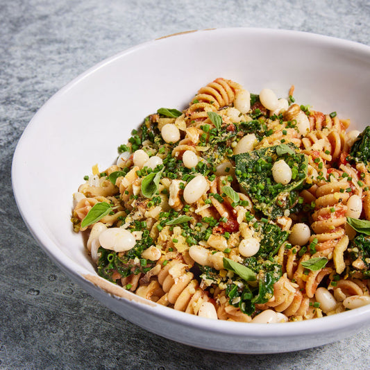 Tuscan Pasta with Kale, Tomato & Walnut-Bean Ragu