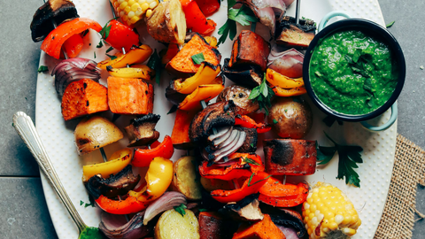 veggie skewers with chimichurri sauce the minimalist baker